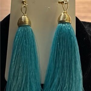 Elegant Gold and Blue Tassel Earrings